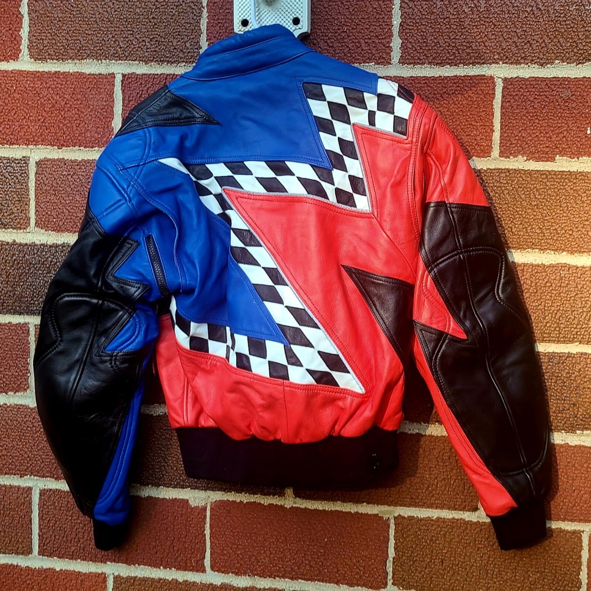Mens XS Cold Wave Leather Snowmobile Jacket Checkerboard Blue