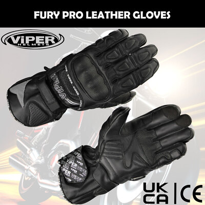 Motorradhandschuhe Touchscreen Leder ViPER Fury CE Knöchelschutz schwarz M