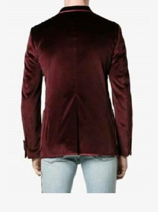 Chaqueta Blazer Abrigo Para Hombres Terciopelo Borgoña Fumar Lujo Ropa de Fiesta Boda Cena Foto 4 de 4