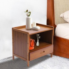 Bamboo Small Nightstand Bedside End Table with Drawer for Bedroom Living Room