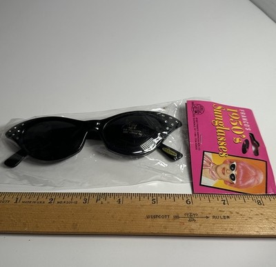 50s Franco Grease Cat Eye GLASSES Black Sunglasses Costume 1950s Rhinestones Vtg