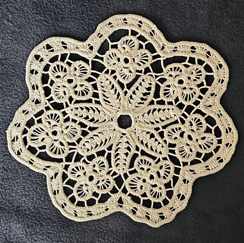 Handmade Hand Crocheted Round Floral Beige/Cream Lace Doily Table Decor