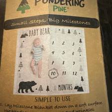 NIB Pondering pines organic baby milestone blanket wildlife woods rustic cabin c