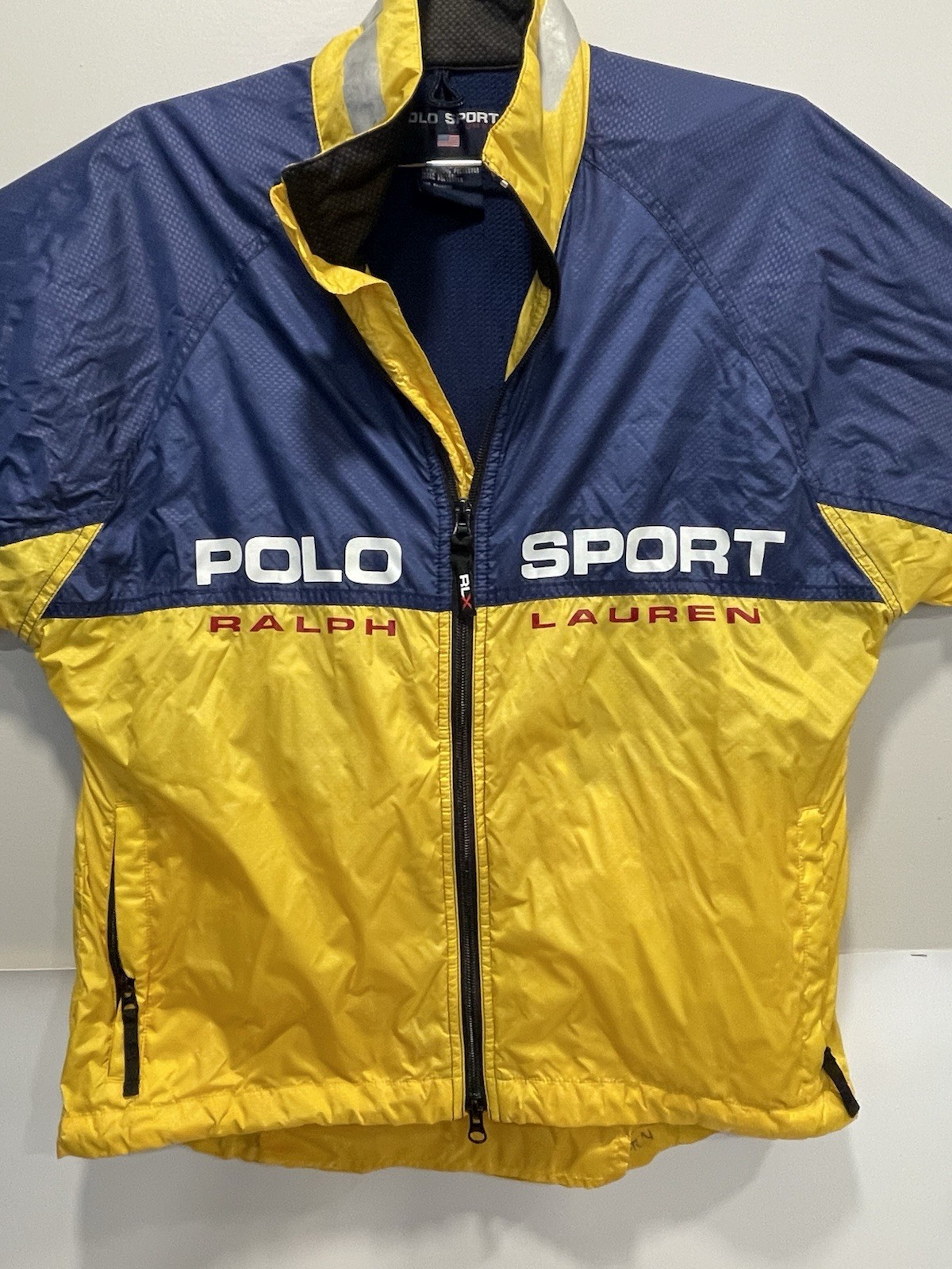 VINTAGE 90' RALPH LAUREN POLO SPORT YELLOW WINDBREAKER FULL ZIP JACKET SZ MEDIUM thumbnail 2