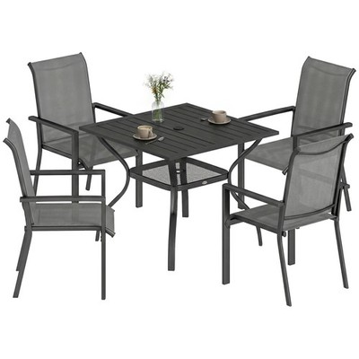 Outsunny 5-teilige Outdoor-Essgruppe für 4 Personen, Terrassenmöbel-Set, dunkelgrau