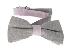 Men  s Gray Linen Bow Tie   Pre-Tied Adjustable with Lavender Accent  Wedding