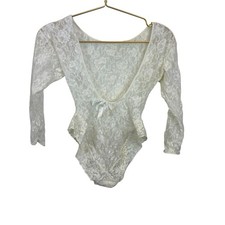 Vintage Bridal Bow Coquette One Piece Bodysuit Lace 100 Nylon USA Sz S