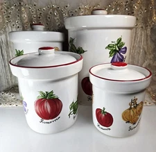 Set of 4 Certified International Portugal Pasta Primavera Cannisters w/Lids