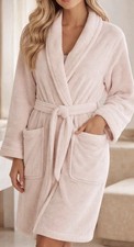 Saks Fifth Avenue Spa Robe Plush Housecoat Lounge Resort Pockets Pastel Pink Lg