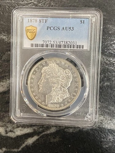 1878 MORGAN 8TF SILVER DOLLAR PCGS AU53!! GOLD SHIELD BEAUTIFUL COIN 📈