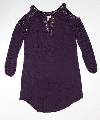 Knox Rose Damen lila Ramie Shift Größe S U-Boot Ausschnitt Pullover - Cold Shoulder