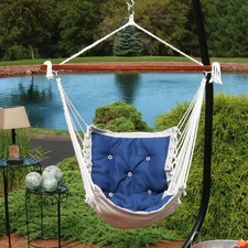Polyester Fabric Victorian Hammock Chair with Cushion - Navy Blue by Sunnydaze