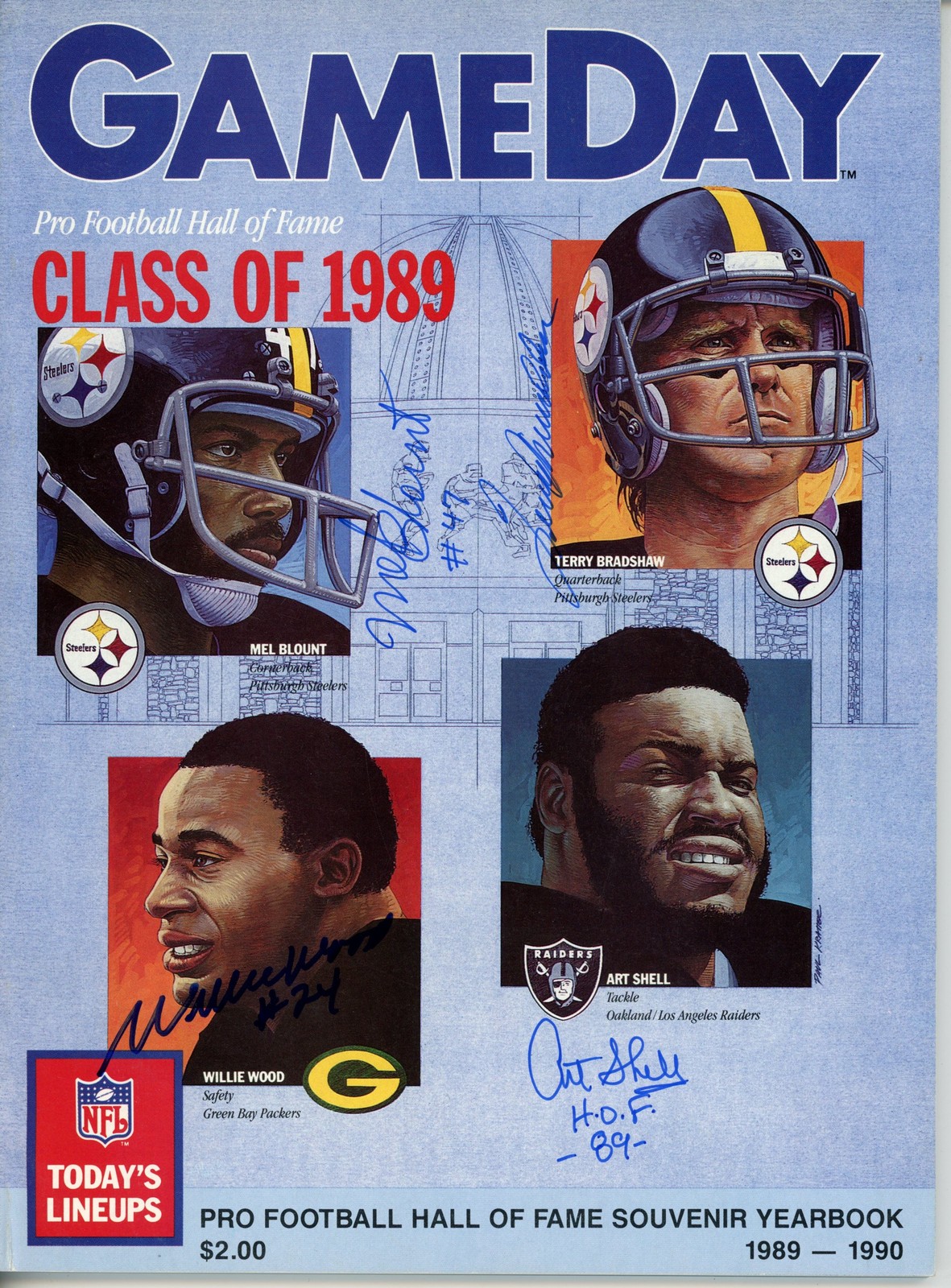Terry Bradshaw Autographed Signed Hall of Fame Bradshaw Wood Shell Blount 1989 Program JSA 55065 