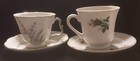 Pair of Vintage Floral Teacups & Saucers, Unmarked, Lavendar & Roses — photo 1