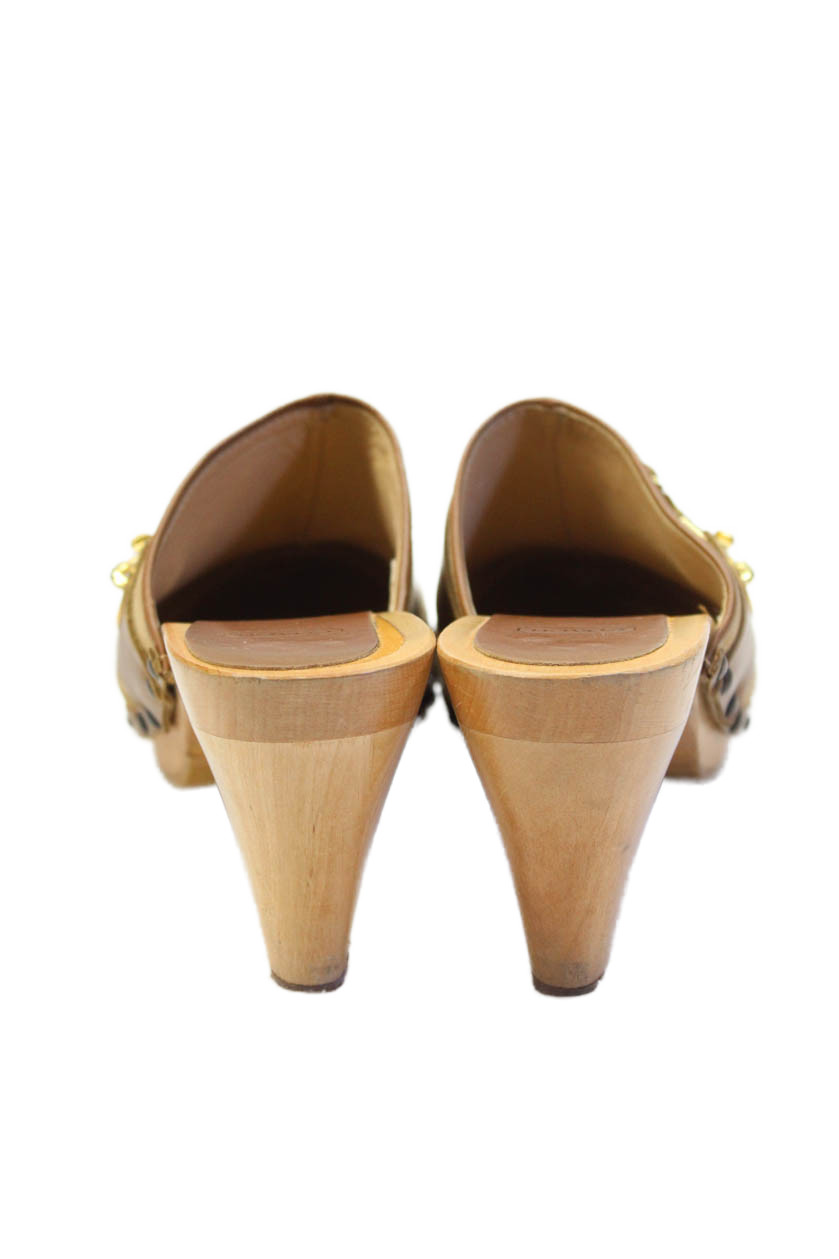Coach Women's Suede Leather Studs Wood Heel Mules Sandals Beige Size 6 thumbnail 3