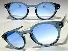 Classic Elegant Vintage Retro Style SUNGLASSES Round Blue Frame Light Tint Lens