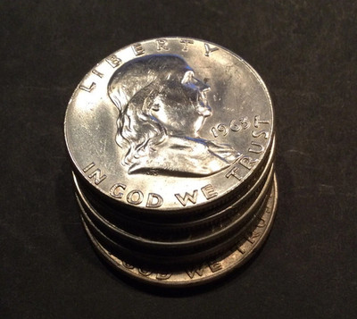 (Lot of 5) Franklin Half DolIar - 90% SiIver in EF+/AU - Various Dates