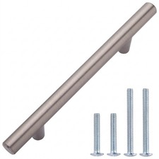 10-Pack 4-inch Hole Center Euro Bar Cabinet Handles Satin Nickel Kitchen Pulls
