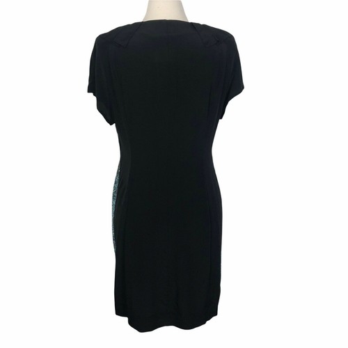 NWT Vena Cava Black Teal Printed Short Sleeve 100% Silk Sheath Dress Womens 10 - Picture 3 of 9