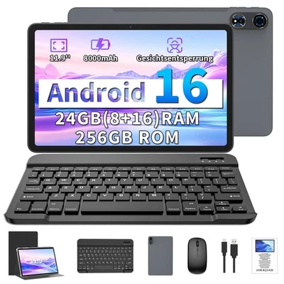 Tablette 11,9 pouces Android 16, 24 Go RAM 256 Go de mémoire, 8000 mAh, WiFi ... - Photo 1/4