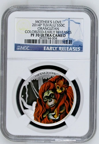 Tuvalu 2014 - 50 Cent 1/2oz Silver Proof Mother's Love - Orangutan NGC PF 70 UC
