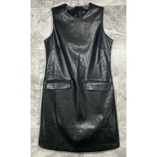 Express Sheath Dress Black Faux Leather Sleeveless Pockets Zipper Back Size S