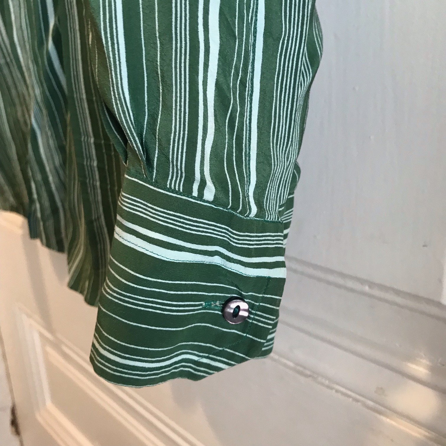 Vintage Italian Valentino green striped silk mens shirt 1960's thumbnail 9