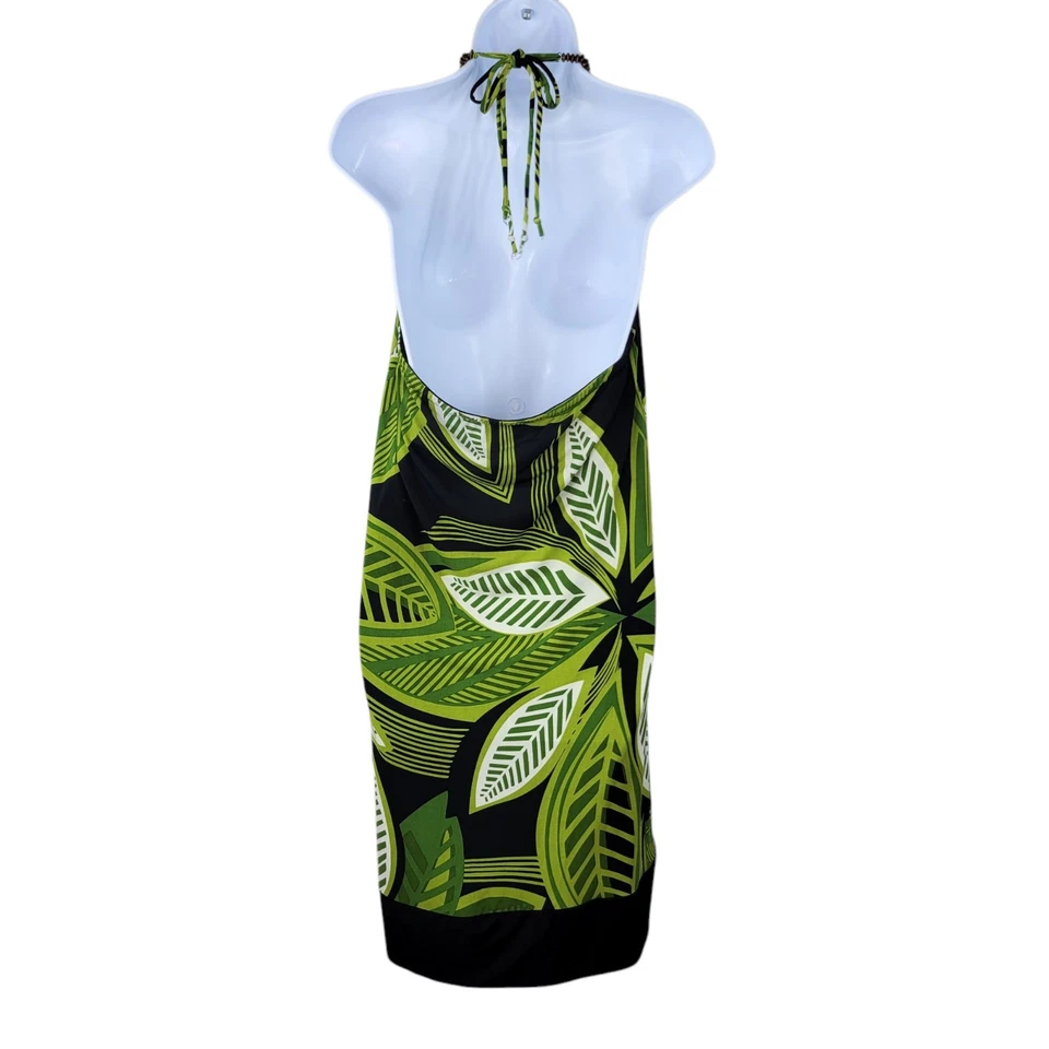 Vestido Halter de Fiesta Apt 9 Talla Grande Tropical Hawaiano Estampado de Hojas Luau Elástico Foto 4 de 4