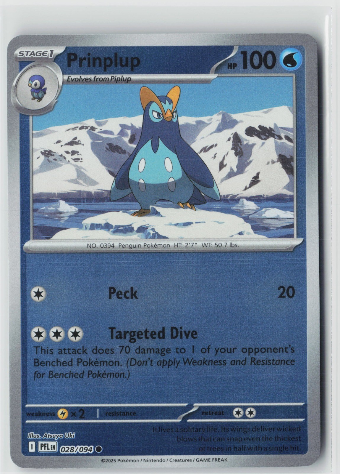 Prinplup 028/094 Reverse Holo Common ME02: Phantasmal Flames NM