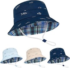 Toddler Sun Hat - UPF 50 Infant Newborn Summer Bucket Hats for 2-4T Navy Fish