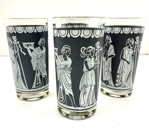 Set of 4 Wedgewood Green & White Jeanette Jasperware Glasses Greek Design 10 oz