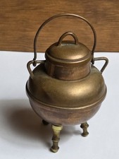 Miniature Tri-footed Copper Metal Pot With Lid