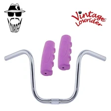Original Lowrider 9" 25.4 U Handlebar Chrome 0214 120mm Grips Solid/Purple