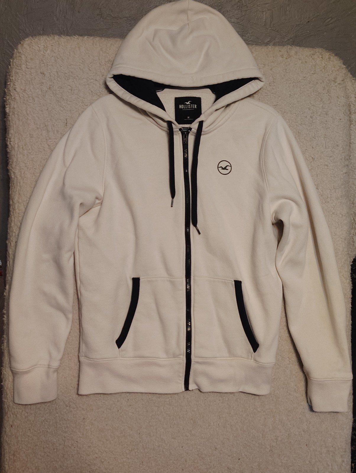 Hollister Print Logo Full Zip Hoodie Sweatshirts White Mens Size Medium