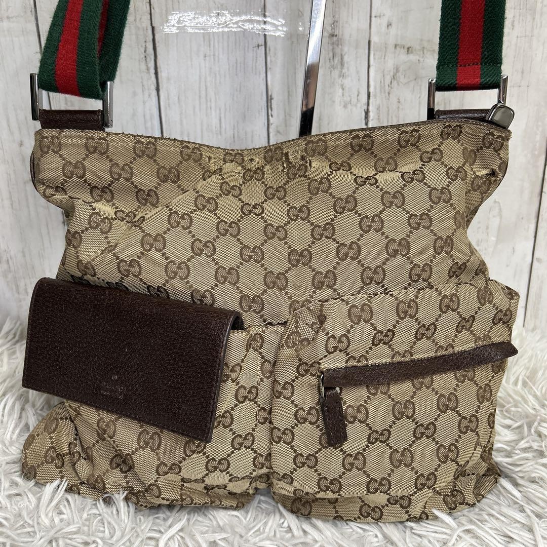 Gucci GG Canvas Sherry Line Leather Crossbody Shoulder Bag