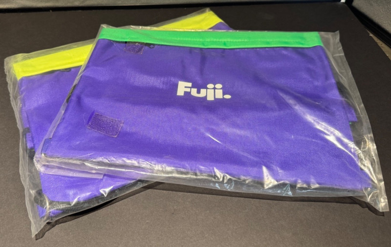 Vintage Fuji 80s 90s Nylon Neon Retail Promo Zipper Tote Bags Qty 2 Purple