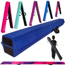 8 FT / 9 FT Folding Balance Beam Gymnastics Floor Beam - Extra Firm - Suede C...