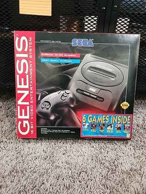 Sega Genesis Model 2 Console with 2 Controllers and 6-pak Game Cartridge. Mint