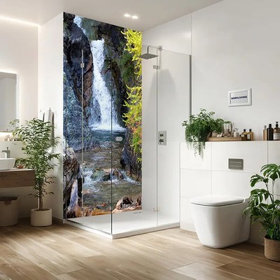 Duschrückwand Aluverbund Alu Ecklösung Ecke Wasserfall Italien Dolomiten 744