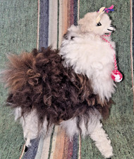 Vintage Llama Alpaca Plush Figure Real Wool Fur 11.5 tall
