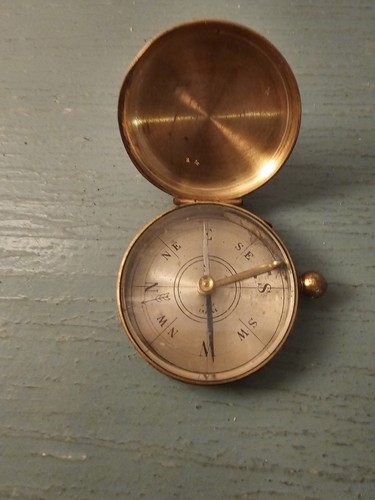 Antique Brass Officers Compass, France, W/Needle Lock-Very Good - 第 1/7 張圖片