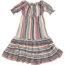 Buffalo David Bitton Striped Off Shoulder Maxi Dress Small Boho Tiered Ruffle