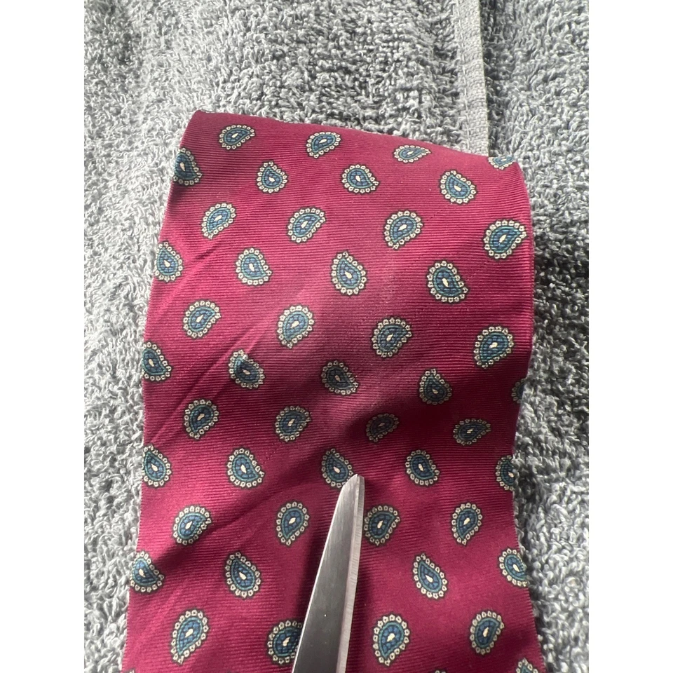 Corbata de cuello Enrico Guccini 100% seda borgoña cachemira hecha a mano Italia Foto 2 de 4