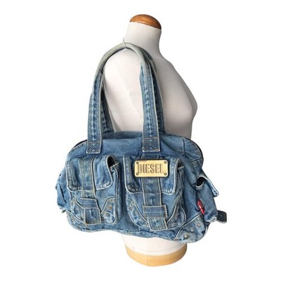 DIESEL Vintage Denim Shoulder Bag Multipocket Distressed Washed Jean Purse Y2K