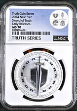 2024 Niue $2 SWORD OF TRUTH Silver 1 Oz  NGC MS70  Early Releases - Pop 63 🗡