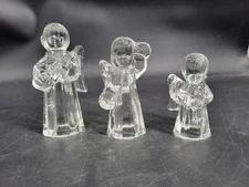 Beautiful Set of 3 Glass Musician Angels Candle Stick Holders 6 5/8" to 4" Tall