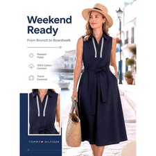 Tommy Hilfiger 100% Cotton Dress XL Navy Blue New Sleeveless Cotton Eyelet Lace