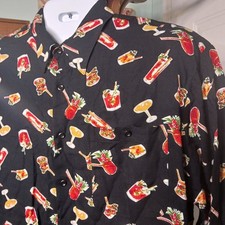 Puritan lightweight Summer Shirt Cocktail Print Rayon Hawaiian Black Men's Large