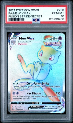 2021 POKEMON SWORD & SHIELD FUSION STRIKE SECRET #268 FULL ART/MEW VMAX PSA 10