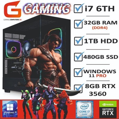 GAMING PC I7 6th 32GB RAM DDR4 1TB HDD 480GB SSD RTX 8GB 5060 W11 PRO REDUZIERT